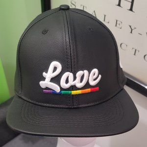 FAUX BLACK LEATHER RAINBOW PRIDE - LOVE BASEBALL CAP